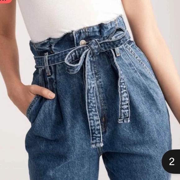 Abercrombie & Fitch Blue Straight Leg Jeans Mom Jean Paperbag - Picture 2 of 6